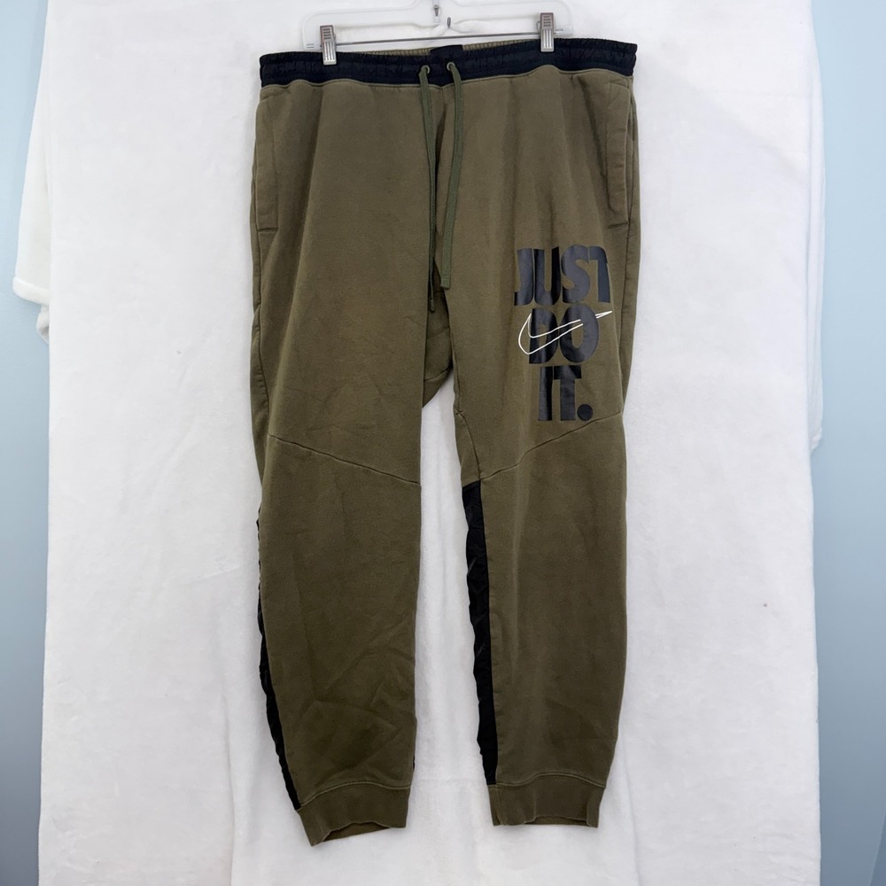 Nike Club Fleece Sweatpants Mens 2XL (38x28) Green Jogger Just Do It Graphic